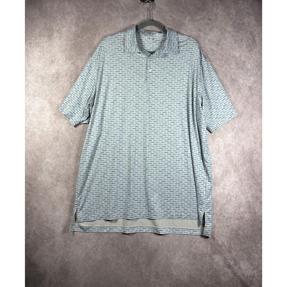 Peter Millar Polo Shirt Men XL Blue Summer Comfort Car Print Performance Stretch